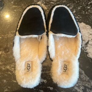 UGG Women's Black Suede Shearling-Lined Slip-Ons